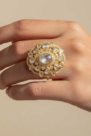 Buy_Sica Jewellery_Yellow Moissanite Polki Nile Ring _at_Aza_Fashions