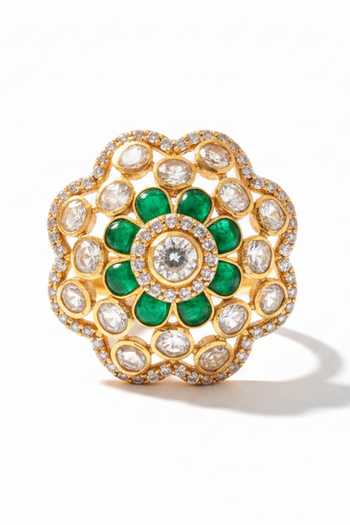 Sica Jewellery_Green Moissanite Polki Pennar Ring _Online_at_Aza_Fashions