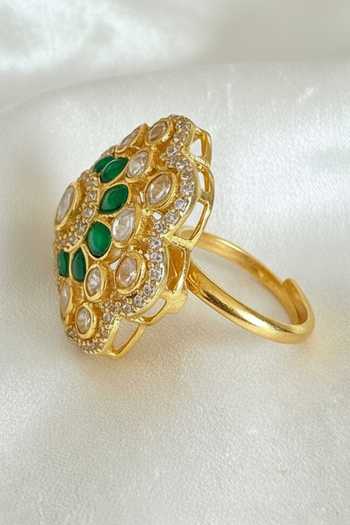 Buy_Sica Jewellery_Green Moissanite Polki Pennar Ring _Online_at_Aza_Fashions