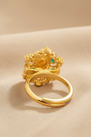 Buy_Sica Jewellery_Multi Color Moissanite Polki Navratna Ring _Online_at_Aza_Fashions