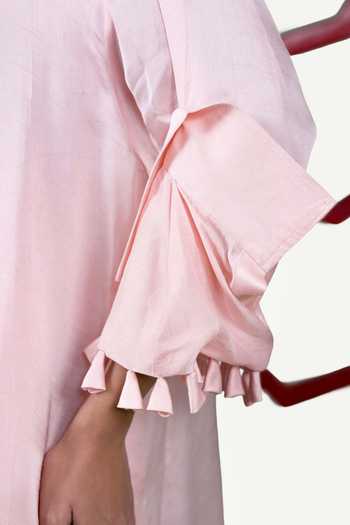 Shop_Saim_Pink Silk, Satin Mandarin Collar Kurta And Pant Set _Online_at_Aza_Fashions