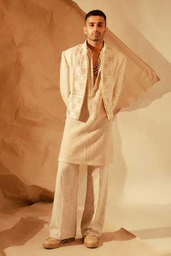 Buy_ROHIT DOSHI_Off White Silk Woven Pattern Jacket _at_Aza_Fashions