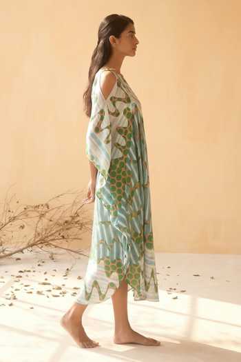 Shop_Arje India_Multi Color Satin One Shoulder Printed Dress _at_Aza_Fashions