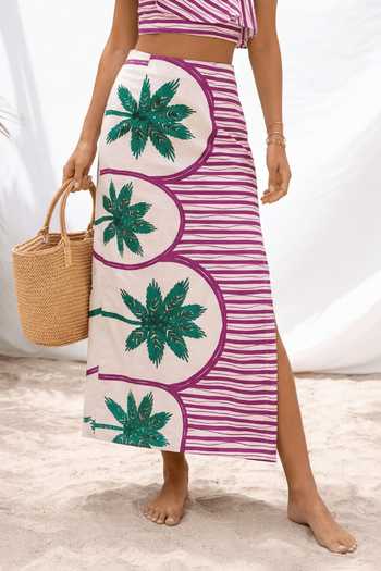 Buy_Arje India_Multi Color Satin, Linen One Shoulder Print Ruffle Top And Skirt Set _Online_at_Aza_Fashions