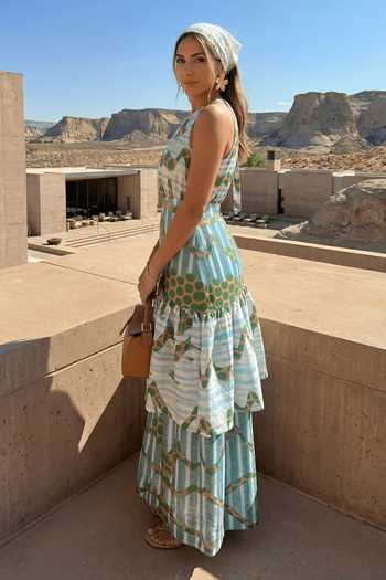 Buy_Arje India_Green Linen Halter Neck Polka Dot Print Dress _Online_at_Aza_Fashions