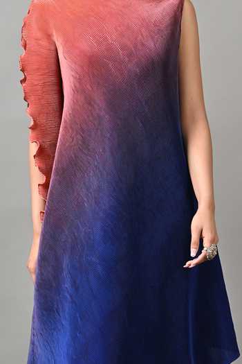 Buy_Kiran Uttam Ghosh_Blue Polyester One Shoulder Ombre Pleated Tunic _Online_at_Aza_Fashions