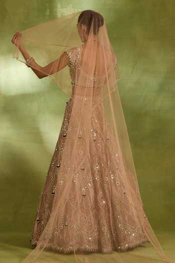 Shop_Neha Khullar_Pink Organza, Crepe, Net, Tissue Embroidered Bridal Lehenga Set _Online_at_Aza_Fashions