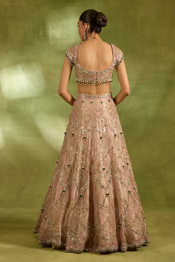 Neha Khullar_Pink Organza, Crepe, Net, Tissue Embroidered Bridal Lehenga Set _Online_at_Aza_Fashions
