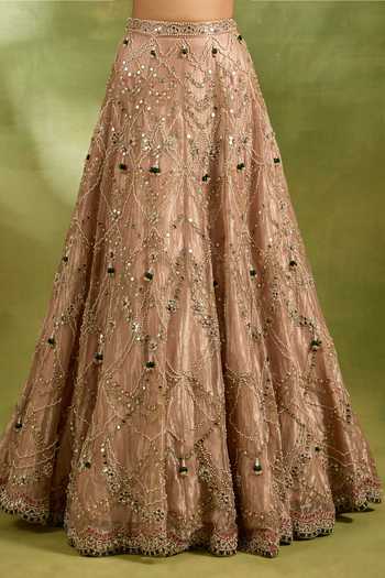 Neha Khullar_Pink Organza, Crepe, Net, Tissue Embroidered Bridal Lehenga Set _at_Aza_Fashions