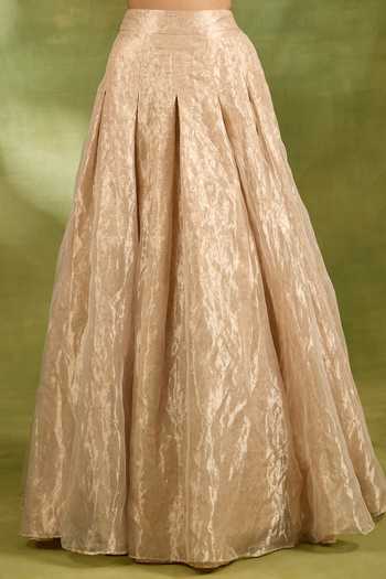 Shop_Neha Khullar_Ivory Tissue, Brocade Sweetheart Neck Embroidered Blouse Lehenga Set _Online_at_Aza_Fashions