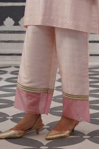 Palak & Mehak_Pink Round , Keyhole Soft Straight Kurta And Pant Set _at_Aza_Fashions