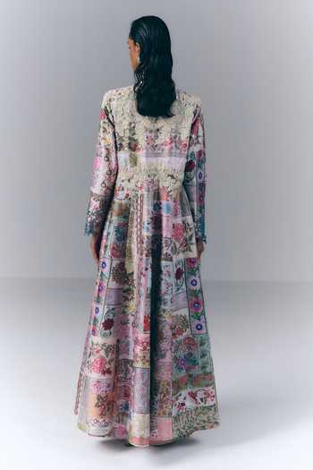 Shop_Varun Bahl_Multi Color Dupion, Polyester Fabric Patchwork Printed Jacket Palazzo Set _at_Aza_Fashions
