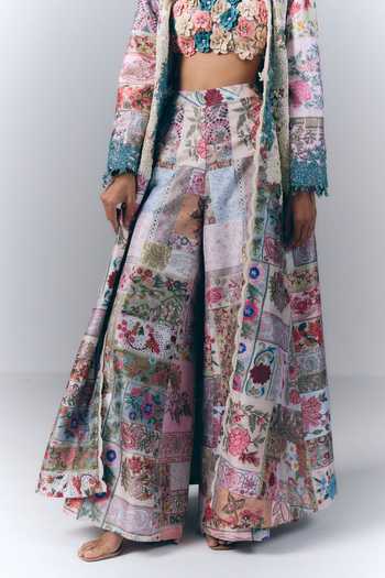 Buy_Varun Bahl_Multi Color Dupion, Polyester Fabric Patchwork Printed Jacket Palazzo Set _Online_at_Aza_Fashions