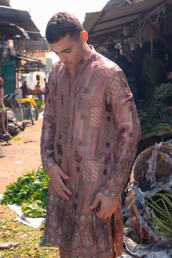 Buy_Soniya G_Brown Silk Banarsi Woven Kurta And Pant Set _Online_at_Aza_Fashions