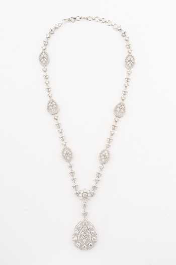 Shop_Vivinia By Vidhi Mehra_Silver Plated Cubic Zirconia Embellished Necklace And Earrings Set _at_Aza_Fashions