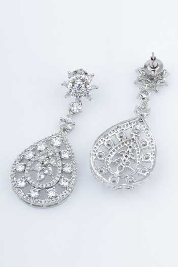 Vivinia By Vidhi Mehra_Silver Plated Cubic Zirconia Embellished Necklace And Earrings Set _Online_at_Aza_Fashions