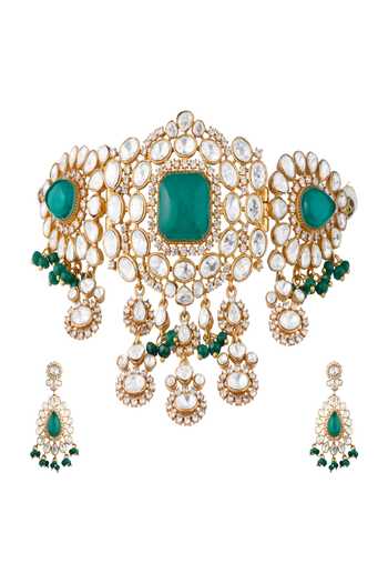 Shop_Vivinia By Vidhi Mehra_Gold Plated Stone Embellished Choker Set _at_Aza_Fashions