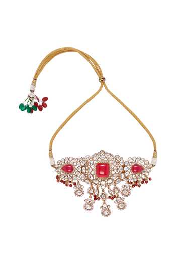 Shop_Vivinia By Vidhi Mehra_Gold Plated Polki Embellished Choker Set _at_Aza_Fashions