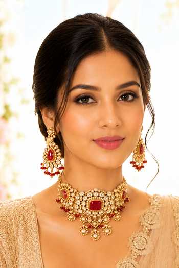 Buy_Vivinia By Vidhi Mehra_Gold Plated Polki Embellished Choker Set _at_Aza_Fashions