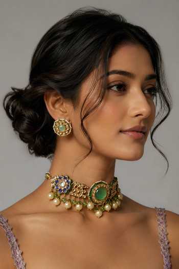 Buy_Vivinia By Vidhi Mehra_Gold Plated Kundan Embellished Choker Set _at_Aza_Fashions