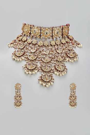 Shop_Vivinia By Vidhi Mehra_Gold Plated Jaipuri Kundan Embellished Choker Set _at_Aza_Fashions
