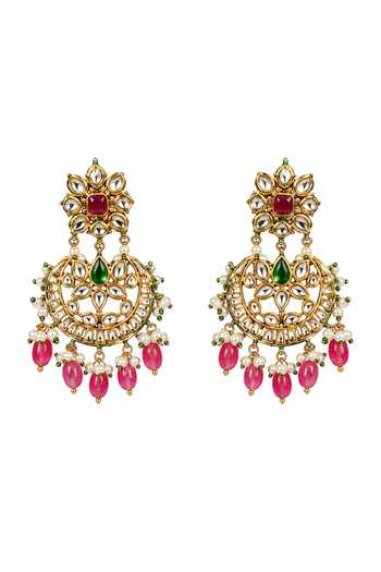 Vivinia By Vidhi Mehra_Gold Plated Jaipuri Kundan Embellished Necklace Set _Online_at_Aza_Fashions