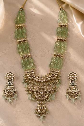 Shop_Vivinia By Vidhi Mehra_Gold Plated Jaipuri Kundan Embellished Pendant Necklace Set _at_Aza_Fashions