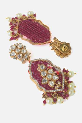 Buy_Vivinia By Vidhi Mehra_Gold Plated Moissanite Polki Embellished Pendant Necklace Set _Online_at_Aza_Fashions