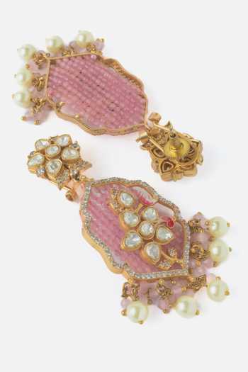Vivinia By Vidhi Mehra_Gold Plated Moissanite Polki Embellished Necklace And Earrings Set _Online_at_Aza_Fashions