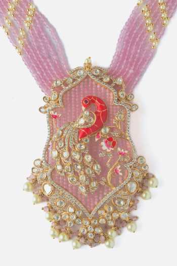 Buy_Vivinia By Vidhi Mehra_Gold Plated Moissanite Polki Embellished Necklace And Earrings Set _Online_at_Aza_Fashions