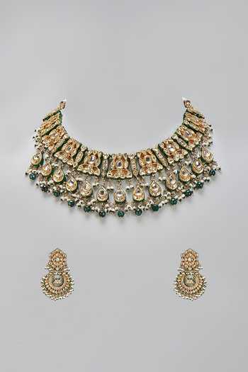 Shop_Vivinia By Vidhi Mehra_Gold Plated Kundan Embellished Choker Set _at_Aza_Fashions