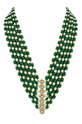 Shop_Vivinia By Vidhi Mehra_Emerald Green Beaded Embellished Necklace _at_Aza_Fashions