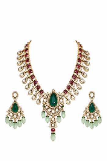 Vivinia By Vidhi Mehra_White Polki Embellished Pendant Necklace Set _Online_at_Aza_Fashions