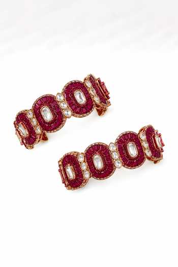 Shop_Vivinia By Vidhi Mehra_Pink Moissanite Polki Embellished Bangles - Set Of 2 _at_Aza_Fashions