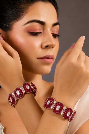 Vivinia By Vidhi Mehra_Pink Moissanite Polki Embellished Bangles - Set Of 2 _Online_at_Aza_Fashions