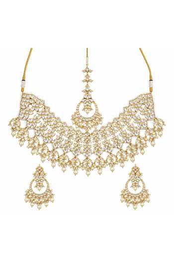 Shop_Vivinia By Vidhi Mehra_Gold Plated Jaipuri Kundan Embellished Choker Set _at_Aza_Fashions