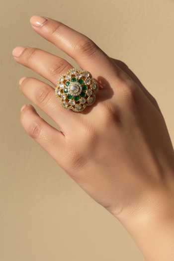 Buy_Sica Jewellery_Green Moissanite Polki Pennar Ring _at_Aza_Fashions