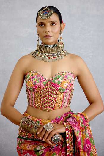 Buy_Torani_Pink Silk Embroidery, Sequins, Pearls Sweetheart Neck Rangili Drashti Corset _at_Aza_Fashions