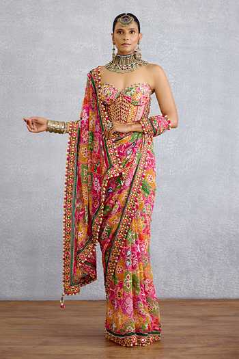 Torani_Pink Silk Embroidery, Sequins, Pearls Sweetheart Neck Rangili Drashti Corset _at_Aza_Fashions