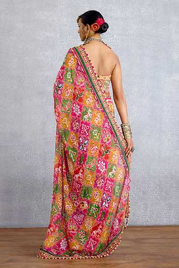 Shop_Torani_Pink Georgette Rangili Drashti Saree _at_Aza_Fashions
