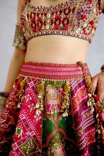 Buy_Torani_Multi Color Silk, Organza Square Neck Rangili Meenakshi Lehenga Set _Online_at_Aza_Fashions