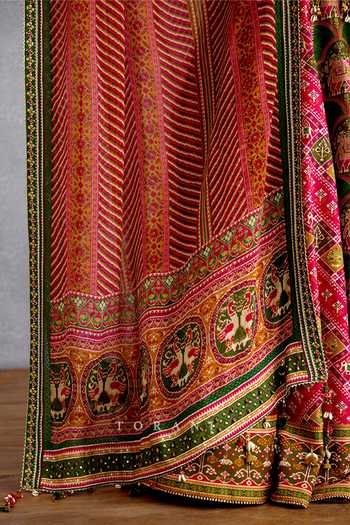 Shop_Torani_Multi Color Silk, Organza Square Neck Rangili Meenakshi Lehenga Set _Online_at_Aza_Fashions
