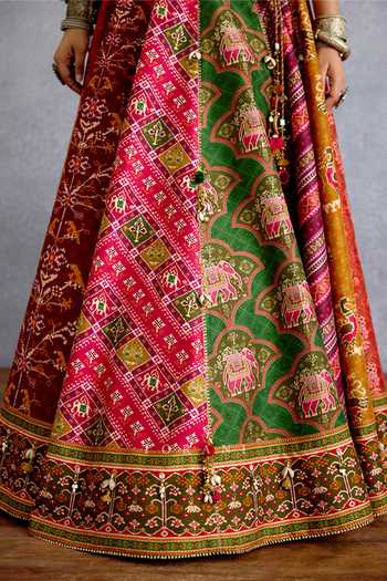 Torani_Multi Color Silk, Organza Square Neck Rangili Meenakshi Lehenga Set _at_Aza_Fashions