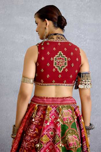 Buy_Torani_Multi Color Silk, Organza Square Neck Rangili Meenakshi Lehenga Set 