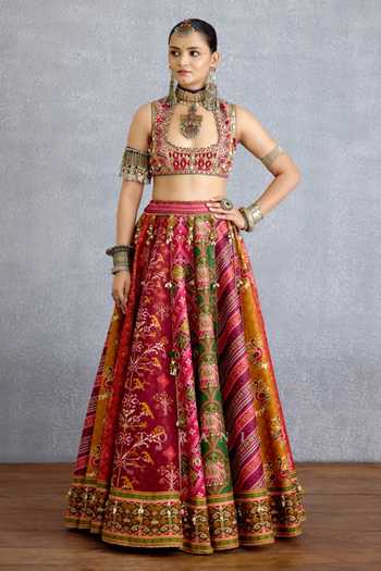 Shop_Torani_Multi Color Silk, Organza Square Neck Rangili Meenakshi Lehenga Set 