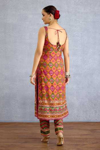 Shop_Torani_Multi Color Silk, Organza Scoop Neck, Yes Rangili Sahithi Kurta Set _at_Aza_Fashions