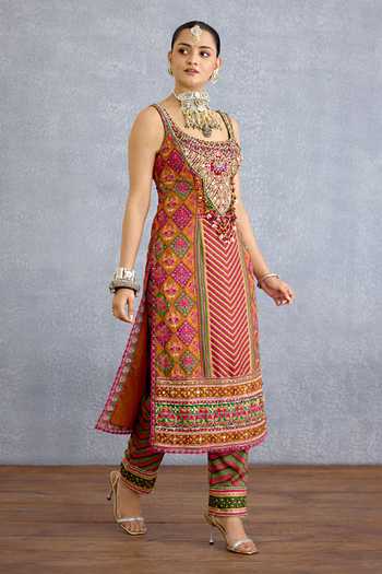 Shop_Torani_Multi Color Silk, Organza Scoop Neck, Yes Rangili Sahithi Kurta Set _Online_at_Aza_Fashions