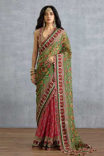 Torani_Multi Color Silk Scoop Neck Surkhi Meenakshi Blouse _Online_at_Aza_Fashions