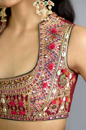 Buy_Torani_Multi Color Silk Scoop Neck Surkhi Meenakshi Blouse _Online_at_Aza_Fashions