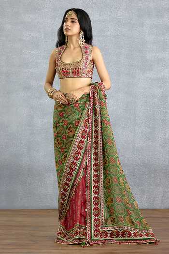 Shop_Torani_Multi Color Silk Scoop Neck Surkhi Meenakshi Blouse _Online_at_Aza_Fashions